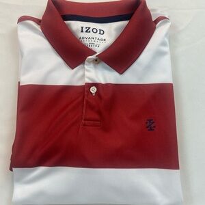 Izod Men’s Red and White Striped Polo Shirt USA Size L